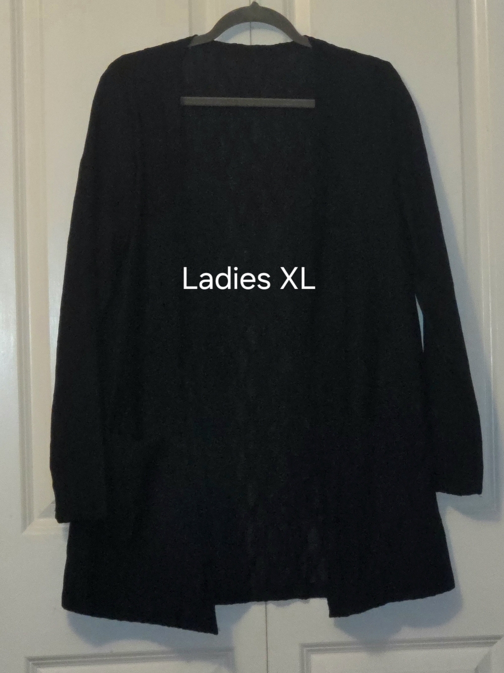Open Front Knit Cardigan Size XL Black Sweater Long Sleeves Front Pockets